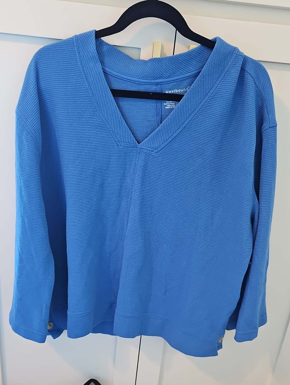 Westbound Bright Blue V-Neck Waffle Knit Pullover